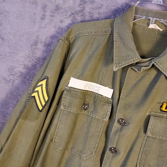 Vintage 60s US Army Trooper Fatigue‎ Vietnam Field Cotton Utility Shirt Medium - Picture 9 of 16